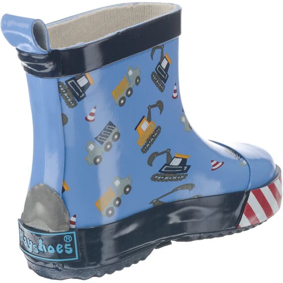 Playshoes Kinder Halbschaft-Gummistiefel aus Naturkautschuk, Trendige Unisex Regenstiefel mit Reflektoren, mit Bagger-Muster, Blau (Bleu 17), 21 EU