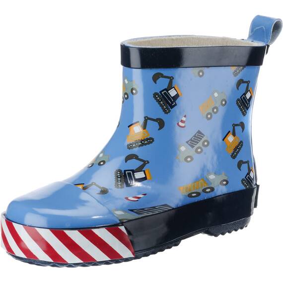 Playshoes Kinder Halbschaft-Gummistiefel aus Naturkautschuk, Trendige Unisex Regenstiefel mit Reflektoren, mit Bagger-Muster, Blau (bleu 17), 18 EU, 180348