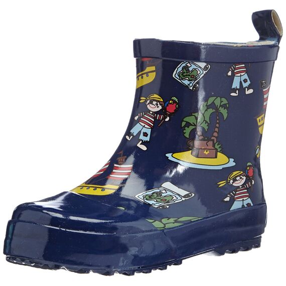 Playshoes Jungen Kurzer Pirat, Alloverdruck Halbschaft Gummistiefel aus Naturkautschuk Trendige Unisex Regenstiefel mit Reflektoren Pirate, Marine, 20 EU