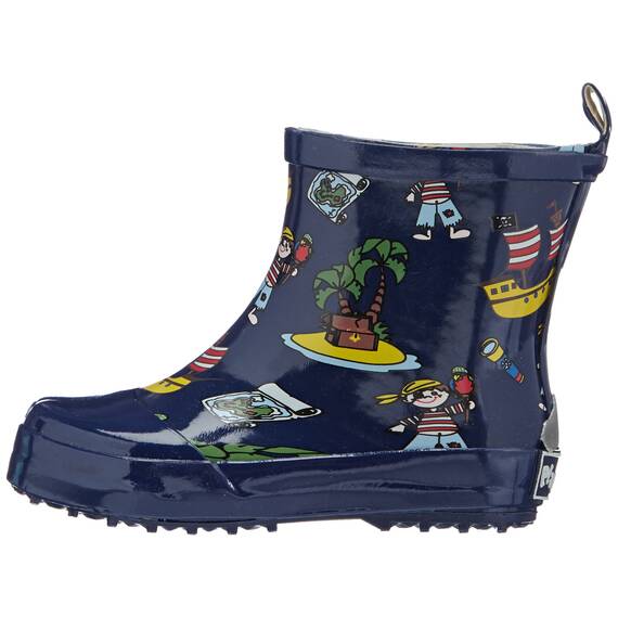 Playshoes Jungen Kurzer Pirat, Alloverdruck Halbschaft Gummistiefel aus Naturkautschuk Trendige Unisex Regenstiefel mit Reflektoren Pirate, Marine, 18 EU