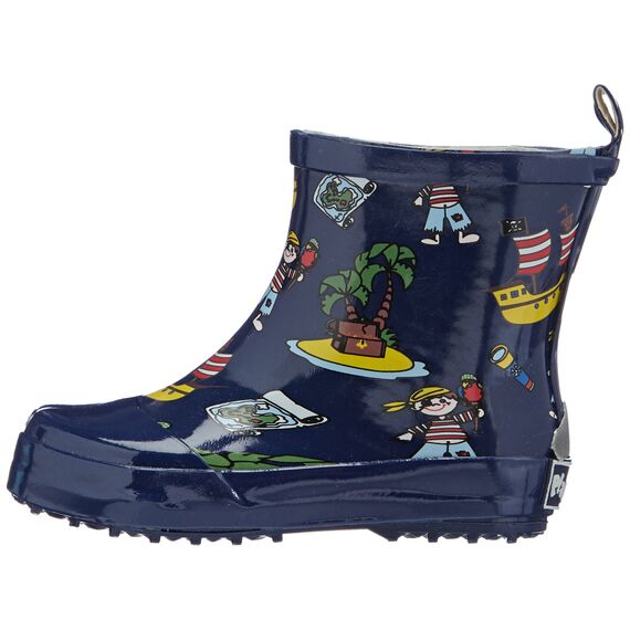 Playshoes Jungen Piraten-Muster Halbschaft Gummistiefel aus Naturkautschuk Trendige Unisex Regenstiefel mit Reflektoren Pirate, Marine, 19 EU