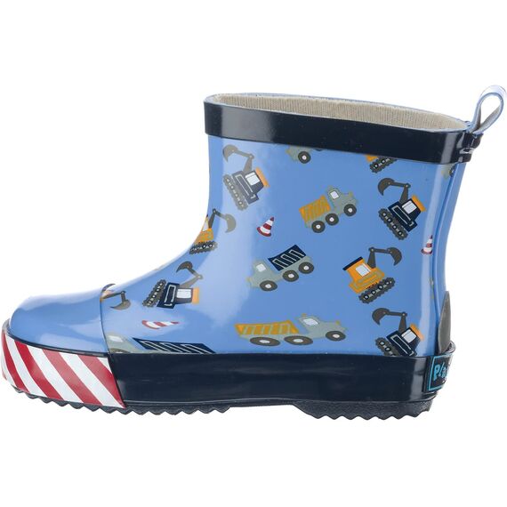 Playshoes Kinder Halbschaft-Gummistiefel aus Naturkautschuk, Trendige Unisex Regenstiefel mit Reflektoren, mit Bagger-Muster, Blau (bleu 17), 22 EU, 180348