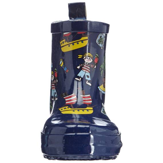 Playshoes Kinder Halbschaft-Gummistiefel aus Naturkautschuk, Trendige Unisex Regenstiefel mit Reflektoren, mit Piraten-Muster, Blau (Marine), 26 EU, 180363