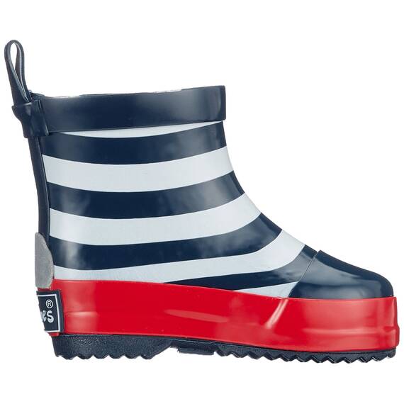 Playshoes Kinder Halbschaft-Gummistiefel aus Naturkautschuk, trendige Unisex Regenstiefel mit Reflektoren, maritim gestreift, Blau (Marine/Weiß), 25 EU, 180340