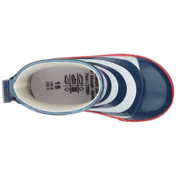 Playshoes Kinder Halbschaft-Gummistiefel aus Naturkautschuk, trendige Unisex Regenstiefel mit Reflektoren, maritim gestreift, Blau (Marine/Weiß), 25 EU, 180340