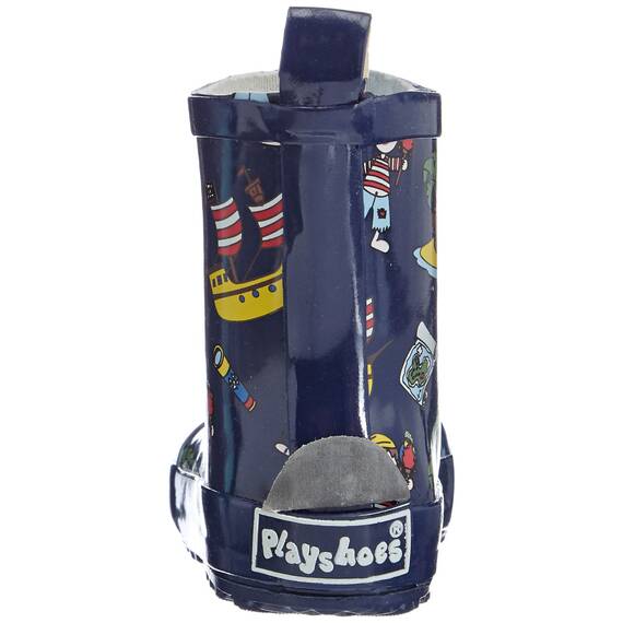 Playshoes Kinder Halbschaft-Gummistiefel aus Naturkautschuk, Trendige Unisex Regenstiefel mit Reflektoren, mit Piraten-Muster, Blau (Marine), 26 EU, 180363