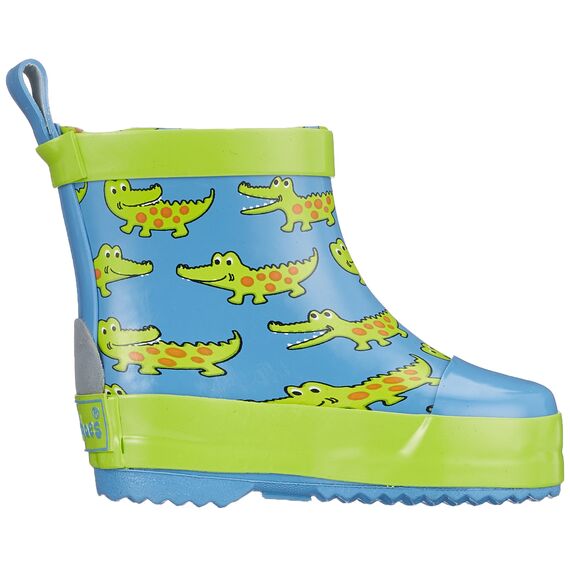 Playshoes Kinder Halbschaft-Gummistiefel aus Naturkautschuk, Trendige Unisex Regenstiefel mit Reflektoren, mit Piraten-Muster, Blau (Marine), 23 EU, 180363