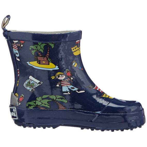 Playshoes Kinder Halbschaft-Gummistiefel aus Naturkautschuk, Trendige Unisex Regenstiefel mit Reflektoren, mit Piraten-Muster, Blau (Marine), 26 EU, 180363