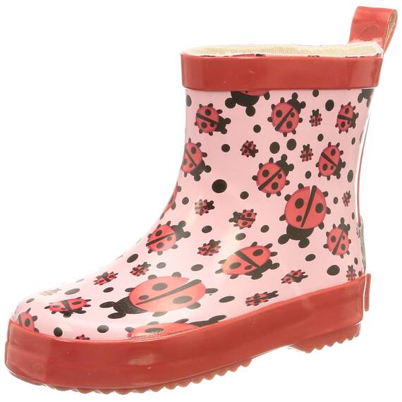 Playshoes Kinder Halbschaft-Gummistiefel aus Naturkautschuk, Trendige Unisex Regenstiefel mit Reflektoren, mit Käfer-Muster, 180360, Pink (original), 27 EU