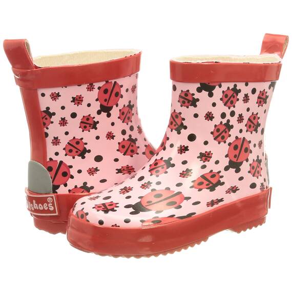 Playshoes Kinder Halbschaft-Gummistiefel aus Naturkautschuk, Trendige Unisex Regenstiefel mit Reflektoren, mit Käfer-Muster, 180360, Pink (original), 27 EU