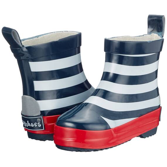 Playshoes Kinder Halbschaft-Gummistiefel aus Naturkautschuk, trendige Unisex Regenstiefel mit Reflektoren, maritim gestreift