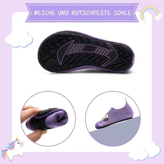 Torotto Hausschuhe Kinder Mädchen Junge Pantoffeln Atmungsaktive Rutschfest Weich Turnschläppchen Barfussschuhe für Lauflernschuhe Kleinkinder Schuhe Kindergarten Unisex(Lila Einhorn 26/27 EU)