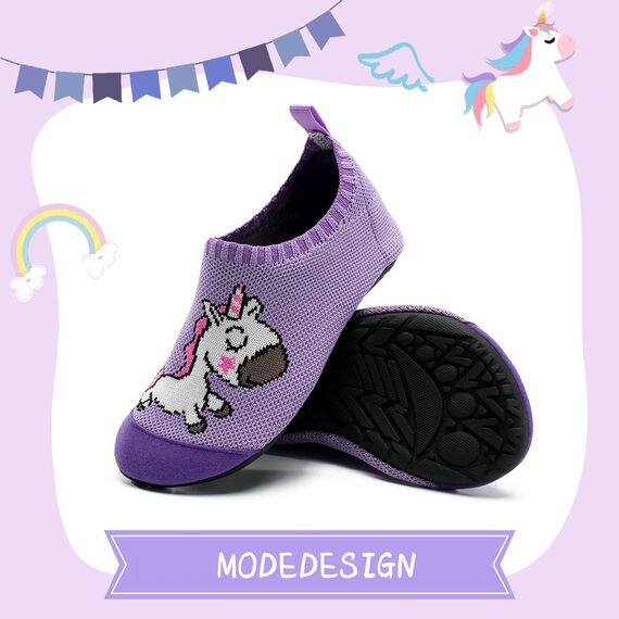 Torotto Kinder Hausschuhe Mädchen Junge Kleinkinder Schuhe Turnschläppchen Barfussschuhe für Lauflernschuhe Kindergarten Pantoffeln Unisex Atmungsaktive rutschfest Weich (Lila Einhorn 32/33EU)