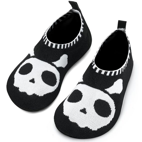 Torotto Hausschuhe Kinder Mädchen Junge Pantoffeln Atmungsaktive Rutschfest Weich Turnschläppchen Barfussschuhe für Lauflernschuhe Kleinkinder Schuhe Kindergarten Unisex(Schwarz Weiß 24/25 EU)