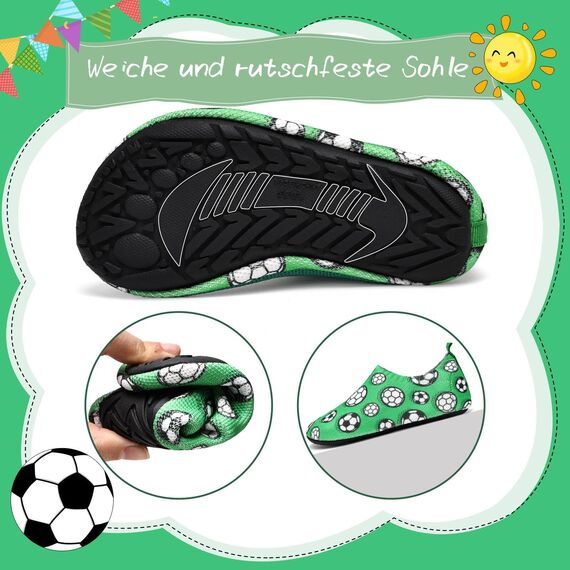 Torotto Hausschuhe Kinder Mädchen Junge Pantoffeln Atmungsaktive Rutschfest Weich Turnschläppchen Barfussschuhe für Lauflernschuhe Kleinkinder Schuhe Kindergarten Unisex(Fußball Grün 24/25 EU)