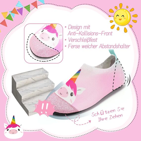 Torotto Hausschuhe Kinder Mädchen Junge Pantoffeln Atmungsaktive Rutschfest Weich Turnschläppchen Barfussschuhe für Lauflernschuhe Kleinkinder Schuhe Kindergarten Unisex(Rosa blaues Einhorn 30/31 EU)