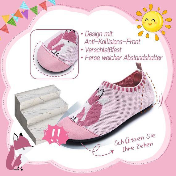 Torotto Hausschuhe Kinder Mädchen Junge Pantoffeln Atmungsaktive Rutschfest Weich Turnschläppchen Barfussschuhe für Lauflernschuhe Kleinkinder Schuhe Kindergarten Unisex(Foxes Pink 28/29 EU)