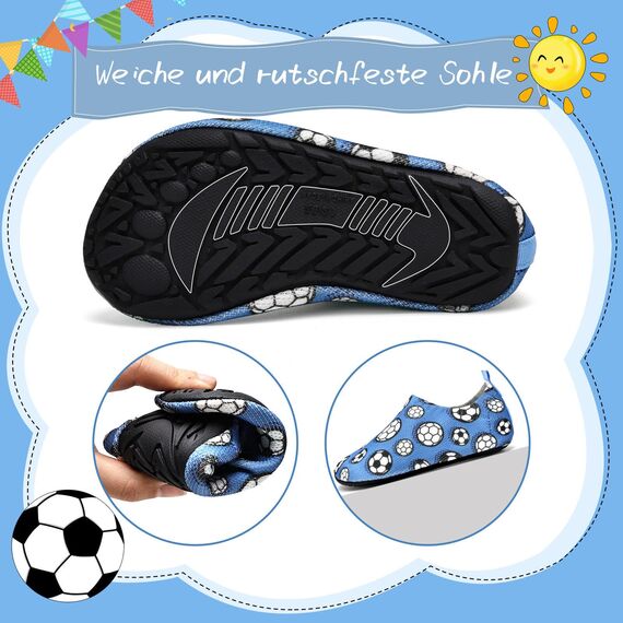 Torotto Hausschuhe Kinder Mädchen Junge Pantoffeln Atmungsaktive Rutschfest Weich Turnschläppchen Barfussschuhe für Lauflernschuhe Kleinkinder Schuhe Kindergarten Unisex(Fußball Blau 28/29 EU)