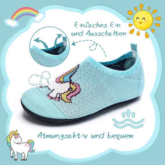 Torotto Hausschuhe Kinder Mädchen Junge Pantoffeln Atmungsaktive Rutschfest Weich Turnschläppchen Barfussschuhe für Lauflernschuhe Kleinkinder Schuhe Kindergarten Unisex(Water blue 24/25 EU)
