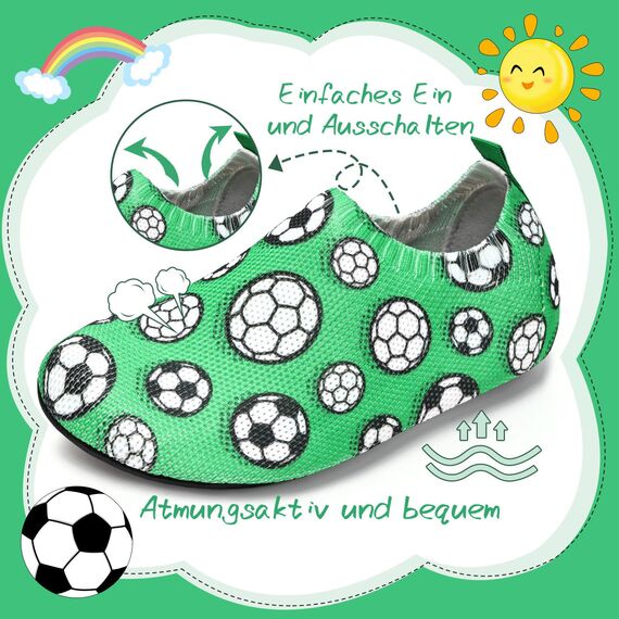 Torotto Hausschuhe Kinder Mädchen Junge Pantoffeln Atmungsaktive Rutschfest Weich Turnschläppchen Barfussschuhe für Lauflernschuhe Kleinkinder Schuhe Kindergarten Unisex(Fußball Grün 24/25 EU)