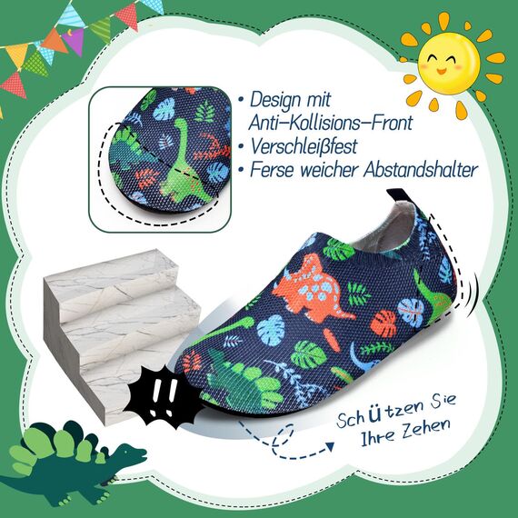 Torotto Hausschuhe Kinder Mädchen Junge Pantoffeln Atmungsaktive Rutschfest Weich Turnschläppchen Barfussschuhe für Lauflernschuhe Kleinkinder Schuhe Kindergarten Unisex(Dinosaurier 28/29 EU)