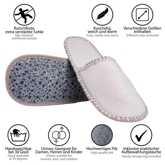 ONVAYA ABS Gästehausschuhe Gast 6er Set | Gästepantoffel | Hausschuhe | Pantoffel | Gästeschlappen | Hüttenschuh | Antirutsch | Filz