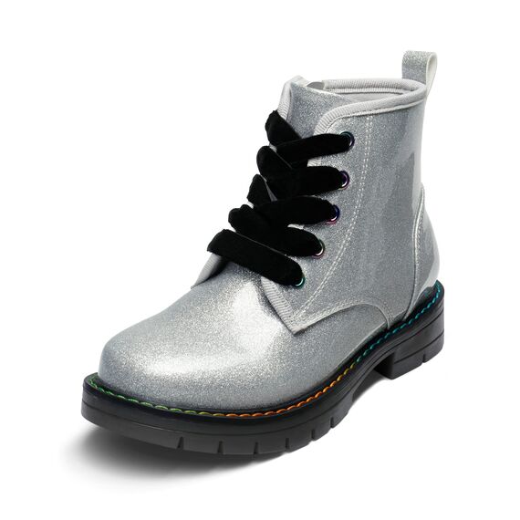 DREAM PAIRS Jungen Mädchen Stiefel Klassische Stiefel für Kinder Herbst Fashion Schnürstiefel Winterstiefel mittelere Stiefel,Size 32,Silber/Pu,SDBO2220K
