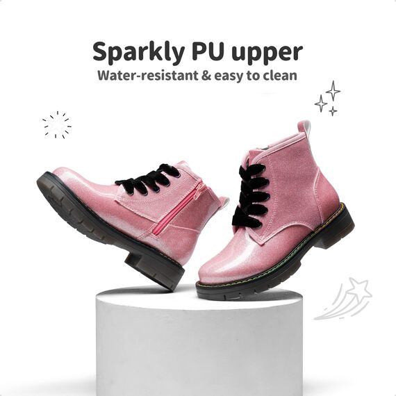 DREAM PAIRS Jungen Mädchen Stiefel Klassische Stiefel für Kinder Herbst Fashion Schnürstiefel Winterstiefel mittelere Stiefel,Size 35,Rosa/Pu,SDBO2220K