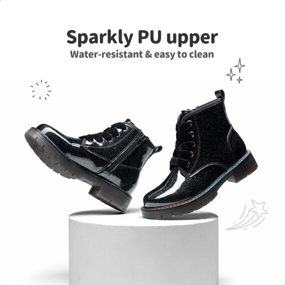 DREAM PAIRS Jungen Mädchen Stiefel Klassische Stiefel für Kinder Herbst Fashion Schnürstiefel Winterstiefel mittelere Stiefel,Size 26.5,Schwarz/Pu,SDBO2220K
