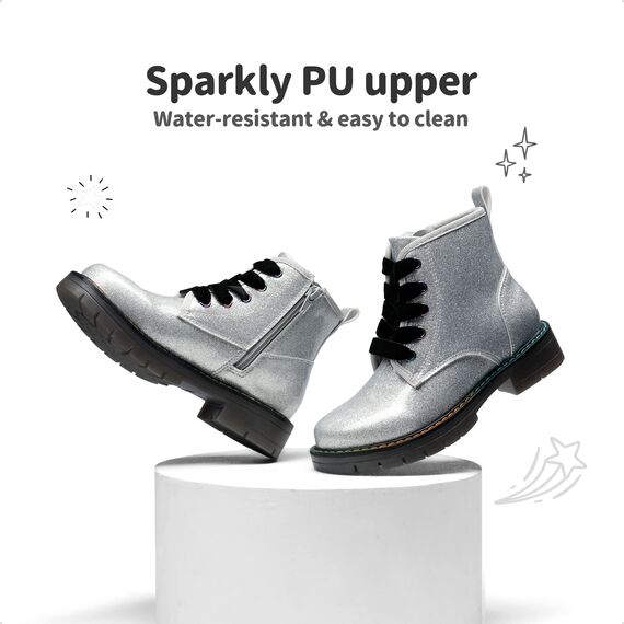 DREAM PAIRS Jungen Mädchen Stiefel Klassische Stiefel für Kinder Herbst Fashion Schnürstiefel Winterstiefel mittelere Stiefel,Size 28.5,Silber/Pu,SDBO2220K