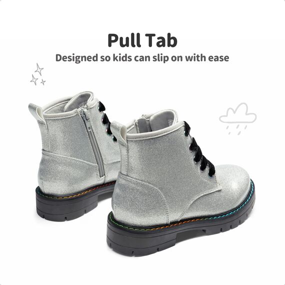 DREAM PAIRS Jungen Mädchen Stiefel Klassische Stiefel für Kinder Herbst Fashion Schnürstiefel Winterstiefel mittelere Stiefel,Size 28.5,Silber/Pu,SDBO2220K