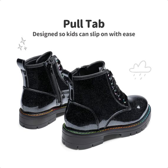 DREAM PAIRS Jungen Mädchen Stiefel Klassische Stiefel für Kinder Herbst Fashion Schnürstiefel Winterstiefel mittelere Stiefel,Size 26.5,Schwarz/Pu,SDBO2220K