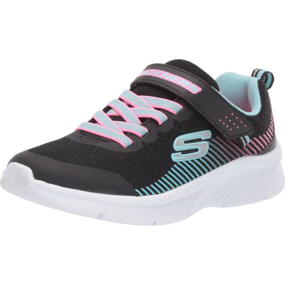 Skechers Mädchen Microspec Sneaker, Black Mesh Aqua & Neon Pink Trim, 27.5 EU
