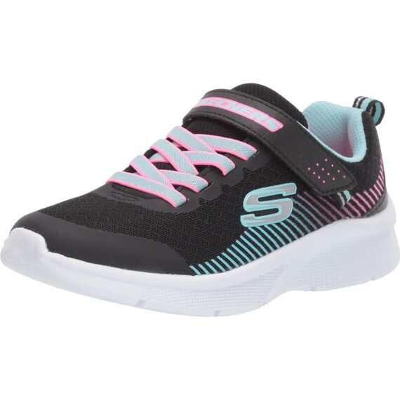 Skechers Mädchen Microspec Sneaker, Black Mesh Aqua & Neon Pink Trim, 35 EU