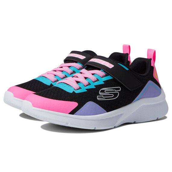 Skechers Mädchen Microspec Bright Retros Sneaker, Black Synthetic Multi Trim, 27.5 EU