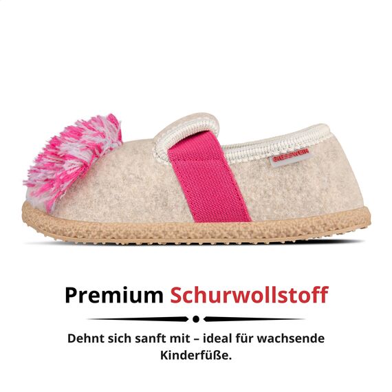 GIESSWEIN Filz Pantoffeln Trabening Einhorn - Warme Mädchen Hausschuhe, Leichte Slippers aus Wolle, Rutschfester Kinder-Hausschuh mit Latex Sohle