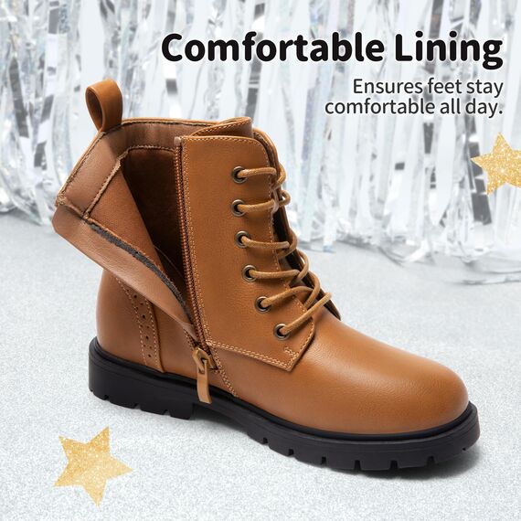 DREAM PAIRS Jungen Mädchen Stiefel Klassische Stiefel für Kinder Herbst Fashion Schnürstiefel Winterstiefel mittelere Stiefel,Size 26.5,Kamel,KBO211