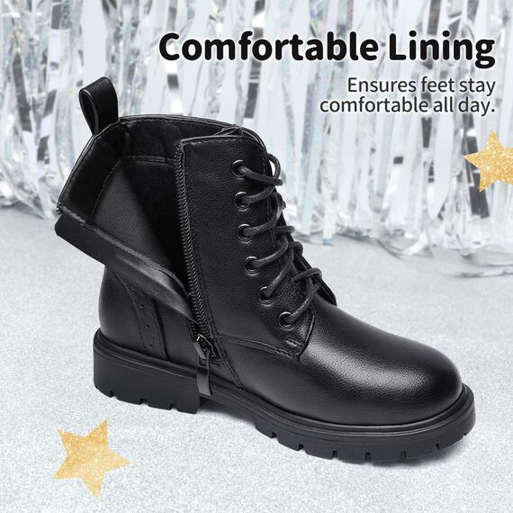 DREAM PAIRS Jungen Mädchen Stiefel Klassische Stiefel für Kinder Herbst Fashion Schnürstiefel Winterstiefel mittelere Stiefel Schwarz/PU 32 (EUR) KBO211