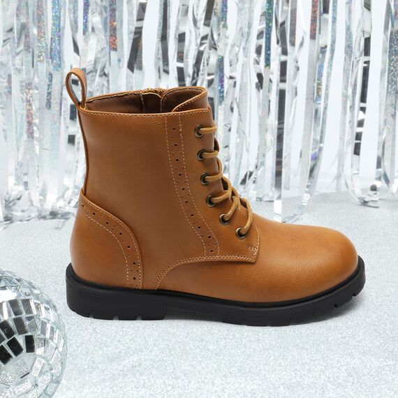 DREAM PAIRS Jungen Mädchen Stiefel Klassische Stiefel für Kinder Herbst Fashion Schnürstiefel Winterstiefel mittelere Stiefel,Size 30,Kamel,KBO211