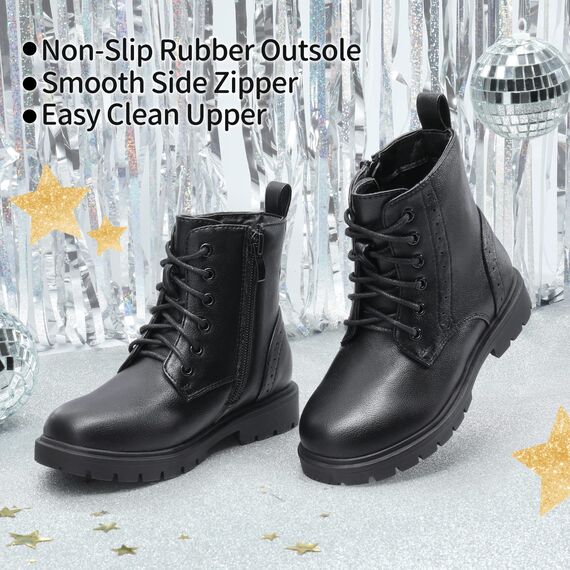 DREAM PAIRS Jungen Mädchen Stiefel Klassische Stiefel für Kinder Herbst Fashion Schnürstiefel Winterstiefel mittelere Stiefel Schwarz/PU 32 (EUR) KBO211