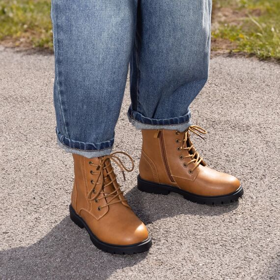 DREAM PAIRS Jungen Mädchen Stiefel Klassische Stiefel für Kinder Herbst Fashion Schnürstiefel Winterstiefel mittelere Stiefel,Size 30,Kamel,KBO211
