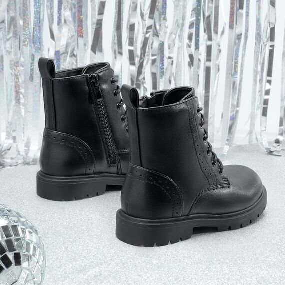 DREAM PAIRS Jungen Mädchen Stiefel Klassische Stiefel für Kinder Herbst fashion Schnürstiefel Winterstiefel mittelere Stiefel Schwarz PU 37.5 KBO211