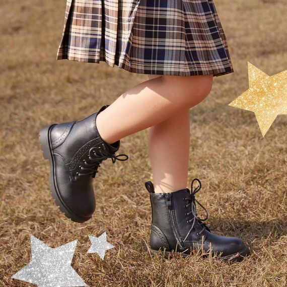 DREAM PAIRS Jungen Mädchen Stiefel Klassische Stiefel für Kinder Herbst fashion Schnürstiefel Winterstiefel mittelere Stiefel Schwarz PU 37.5 KBO211