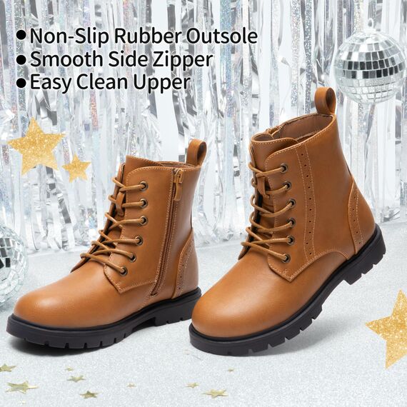 DREAM PAIRS Jungen Mädchen Stiefel Klassische Stiefel für Kinder Herbst Fashion Schnürstiefel Winterstiefel mittelere Stiefel,Size 36,Kamel,KBO211