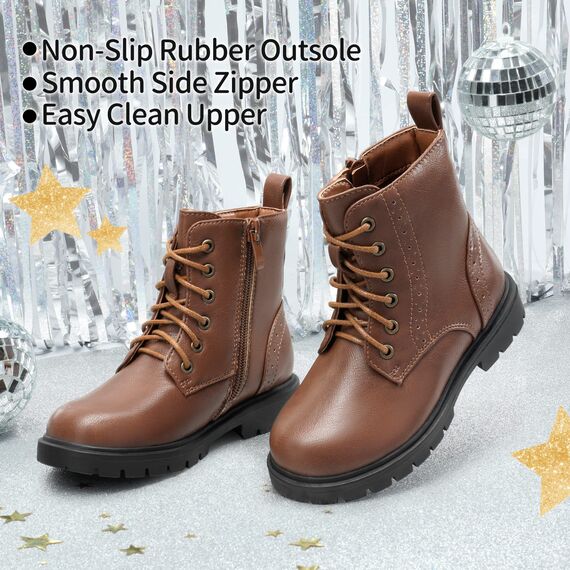 DREAM PAIRS Jungen Mädchen Stiefel Klassische Stiefel für Kinder Herbst Fashion Schnürstiefel Winterstiefel mittelere Stiefel,Size 35,Braun/Pu,KBO211