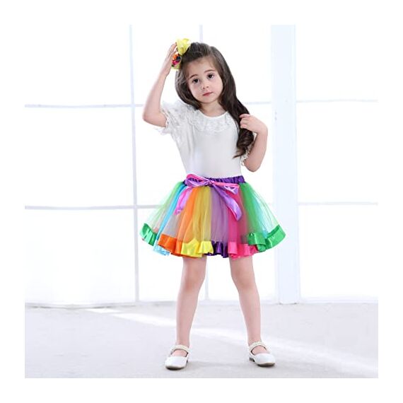 Hifot Einhorn Kostüm Prinzessin Set 2 Stück，Regenbogen Tutu Rock Mädchen Kostüm Tüllrock,Einhorn Haarreif für Mädchen für Unicorn Cosplay Kindergeburtstag Karneval