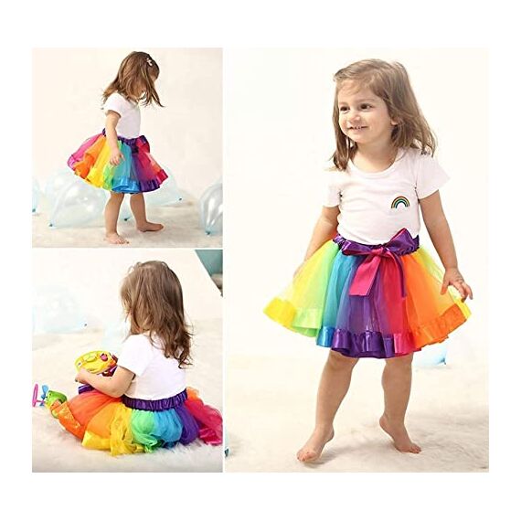 Hifot Einhorn Kostüm Prinzessin Set 2 Stück，Regenbogen Tutu Rock Mädchen Kostüm Tüllrock,Einhorn Haarreif für Mädchen für Unicorn Cosplay Kindergeburtstag Karneval