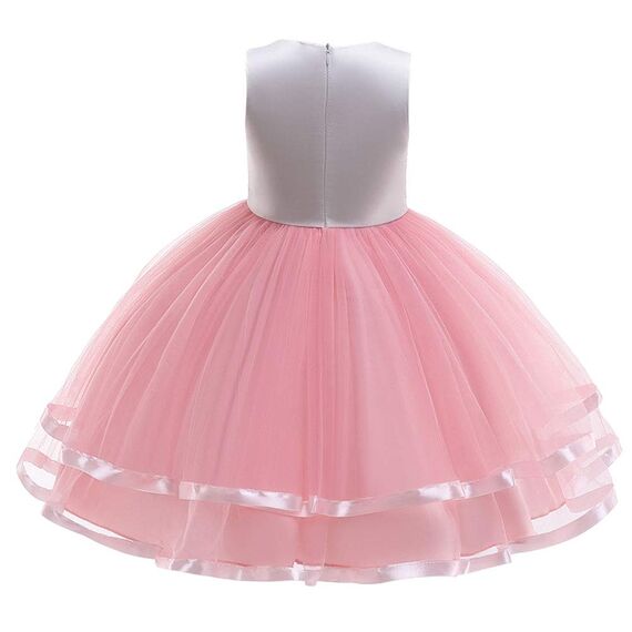 URAQT Mädchen Prinzessin Kleid, Mädchen Einhorn Cosplay Karneval Verkleidung Party Hochzeit Prinzessin Kleid mit Halskette und Stirnband, 110CM, Rosa