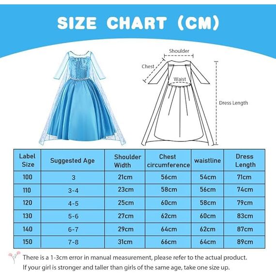 Vicloon ELSA Prinzessin Kostüm Kinder Deluxe Fancy Blaues Kleid,Accessoires für Mädchen, Weihnachten Verkleidung Karneval Party Halloween Fest-Blau
