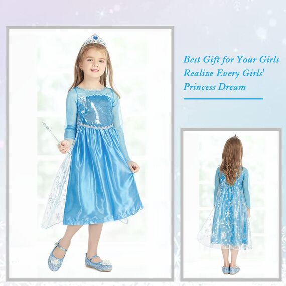 Vicloon ELSA Prinzessin Kostüm Kinder Deluxe Fancy Blaues Kleid,Accessoires für Mädchen, Weihnachten Verkleidung Karneval Party Halloween Fest-Blau